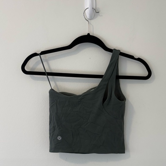 Lululemon Robbed Nulu Asymmetrical Forest Green Top Size 2 - Picture 3 of 5